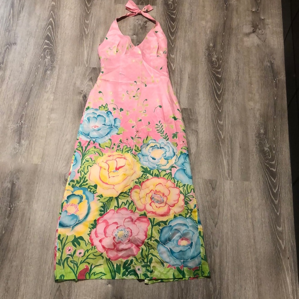 Lilly Pulitzer Flowered Long Halter Dress